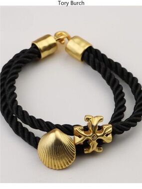Tory Burch Gold Shell Logo Charm Rope Bracelet